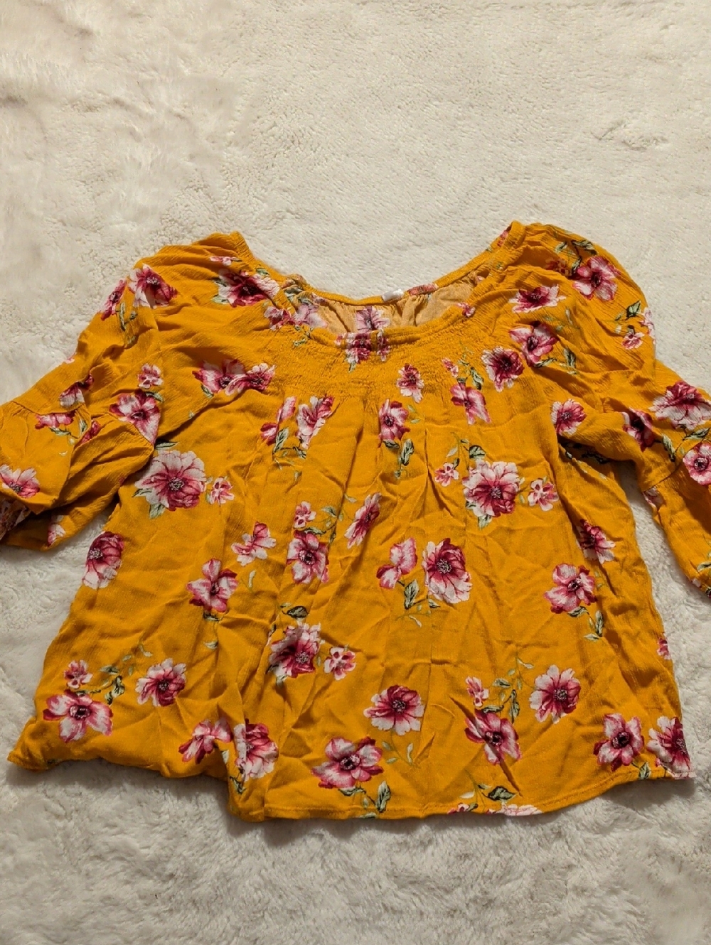 Floral Smocked Yoke Blouse -‎ Mustard Yellow